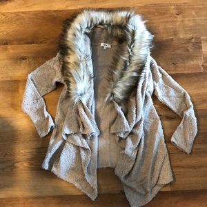 ‼️NEVER WORN‼️ Taupe Faux Fur Cardigan